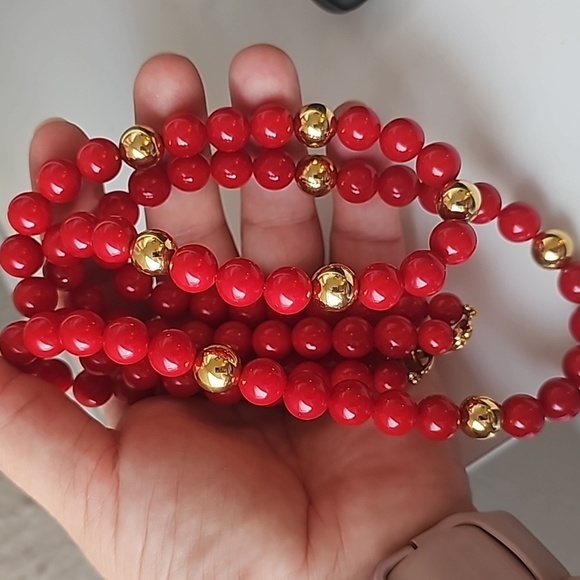 Vintage Napier Red and Gold beaded two strands necklace - Picture 4 of 5